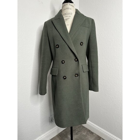 MANGO Double-Breasted Wool Blend Olive Green Women's Midi Coat Size Large - Picture 2 of 10
